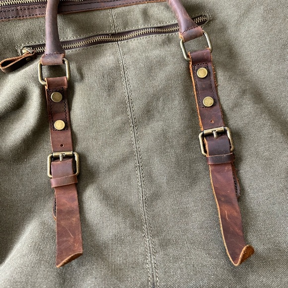 Szone Waxed Canvas & Leather Duffel Bag Weekender Travel Tote Crossbody - Picture 5 of 7